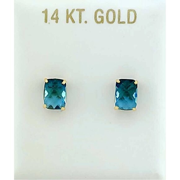 Genuine 2.20 Cts Blue Zircon Stud Earrings 14k Gold